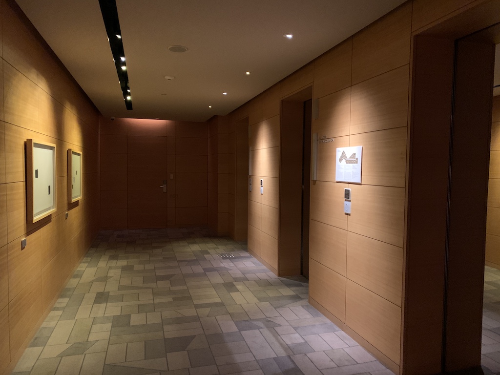 a hallway with doors
