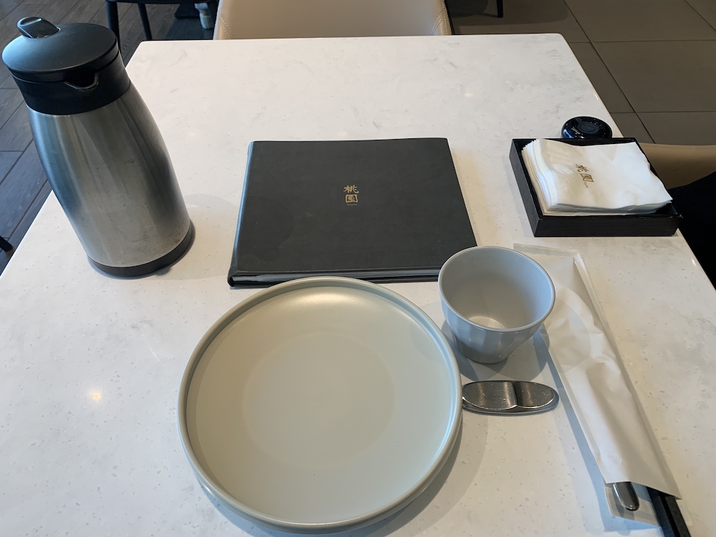 a plate and a laptop on a table