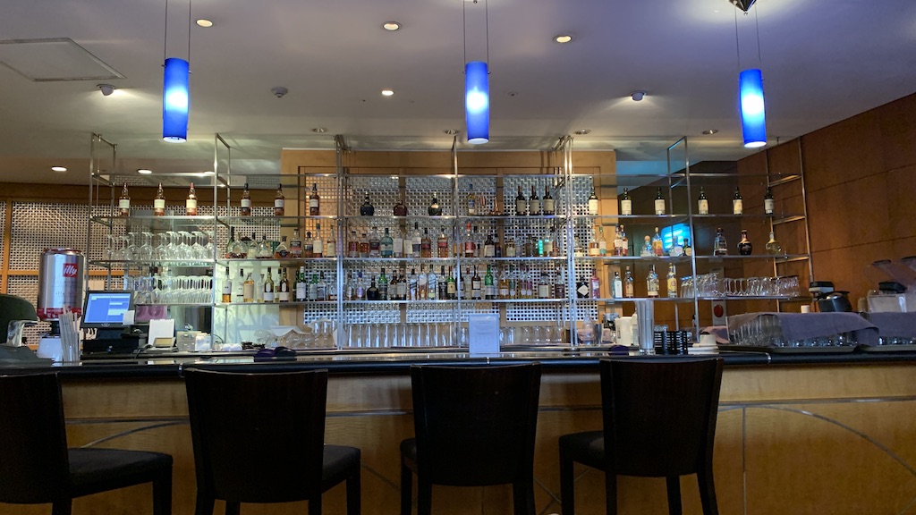 a bar with a large counter