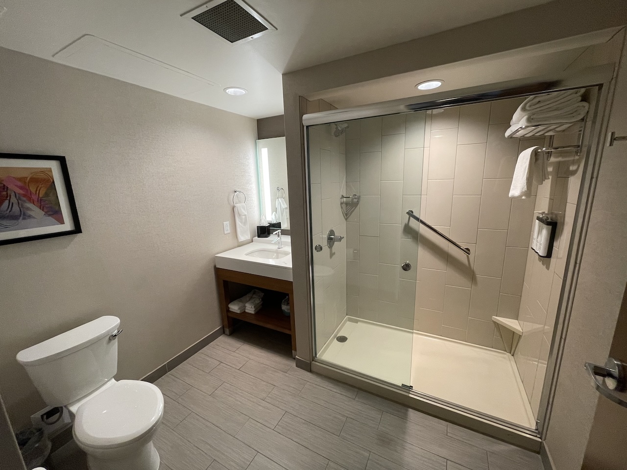 a bathroom with a glass shower