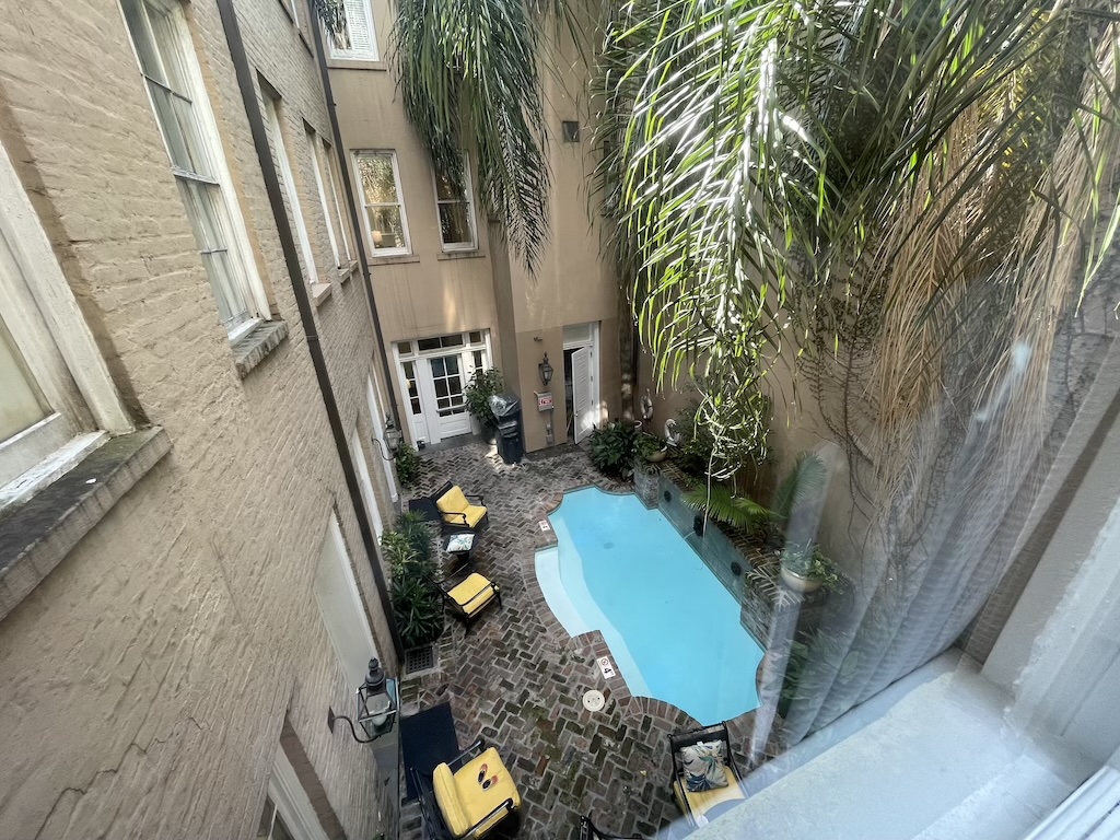a pool in a courtyard