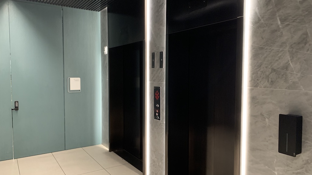 a row of elevator doors