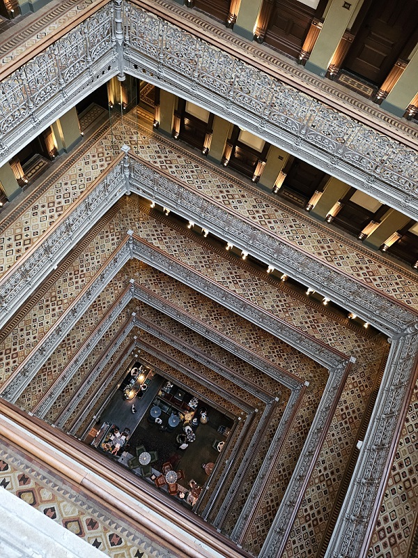 a spiral staircase in a building