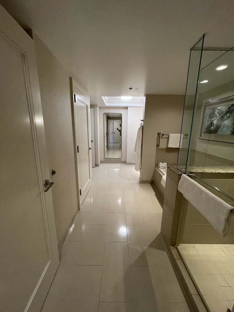 a bathroom with a marble countertop