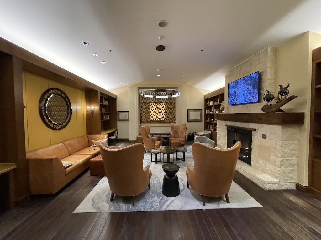 a living room with a fireplace