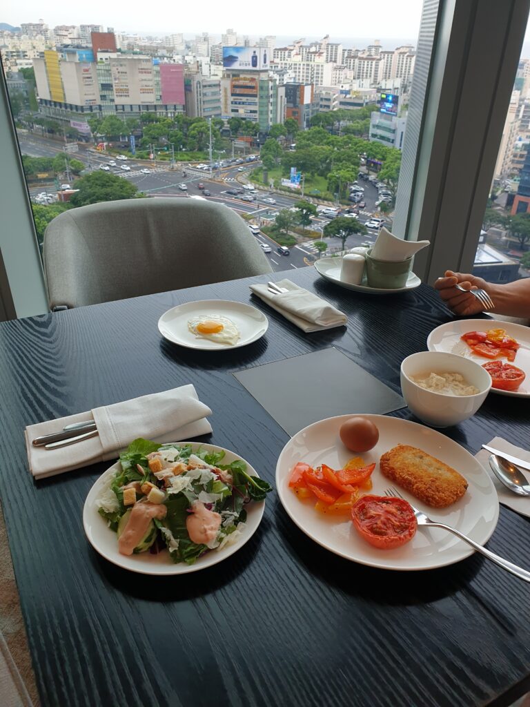 a table with plates of food