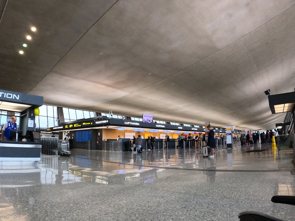 a group of people in a large building