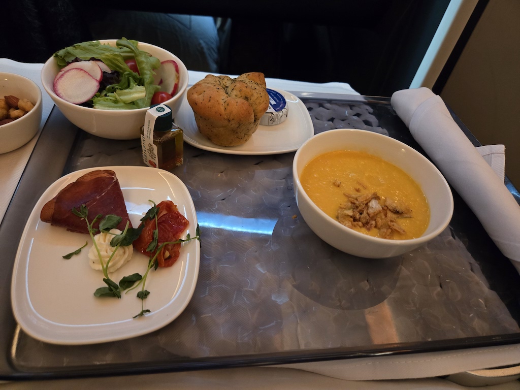 a tray with plates of food