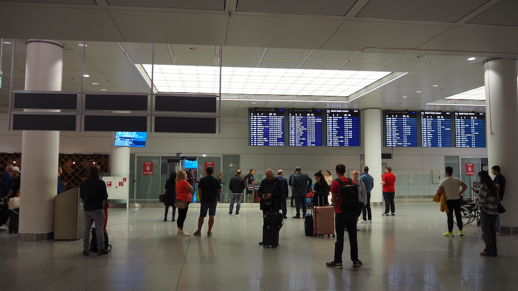 a group of people in a large building