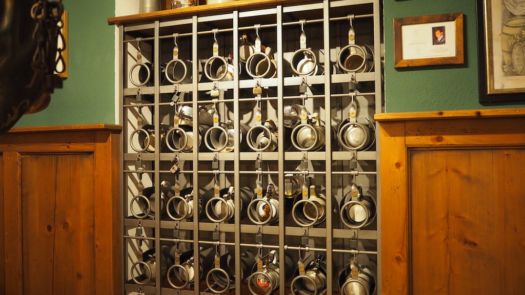 a rack of pots