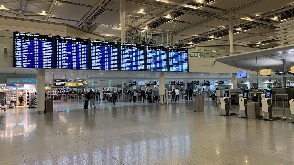 a group of people in an airport