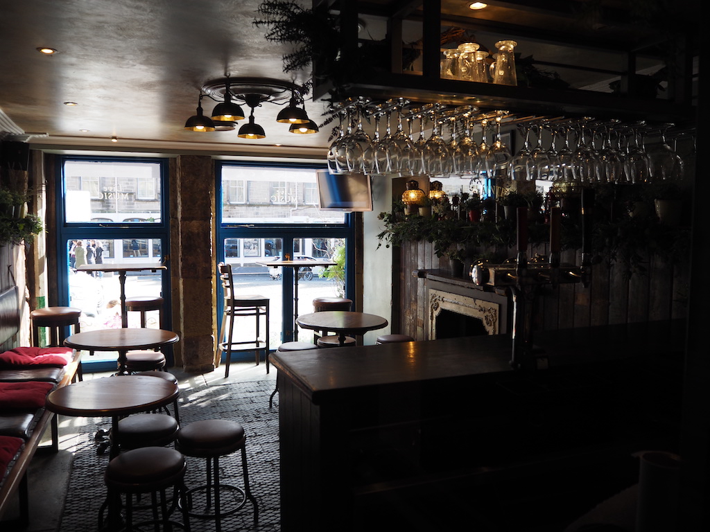 a bar with a bar and stools