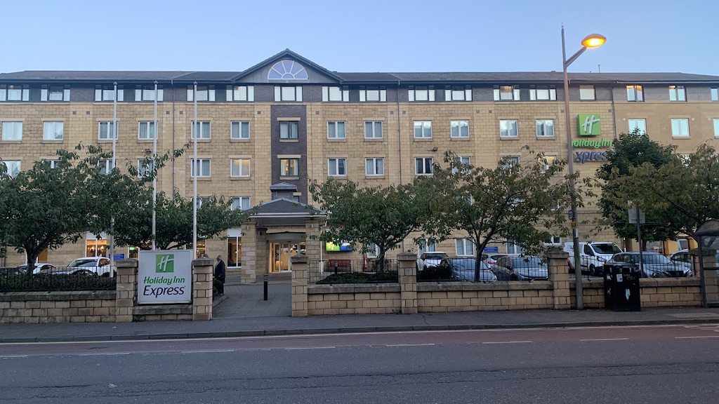 a building with a parking lot