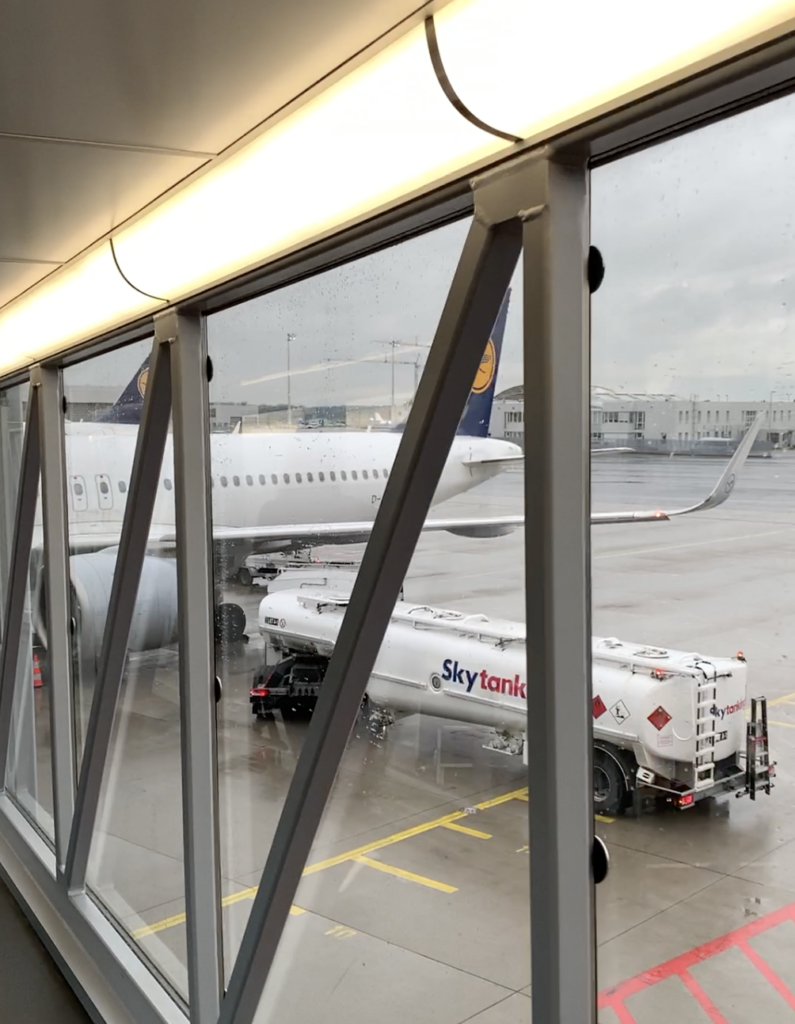 an airplane is parked at an airport