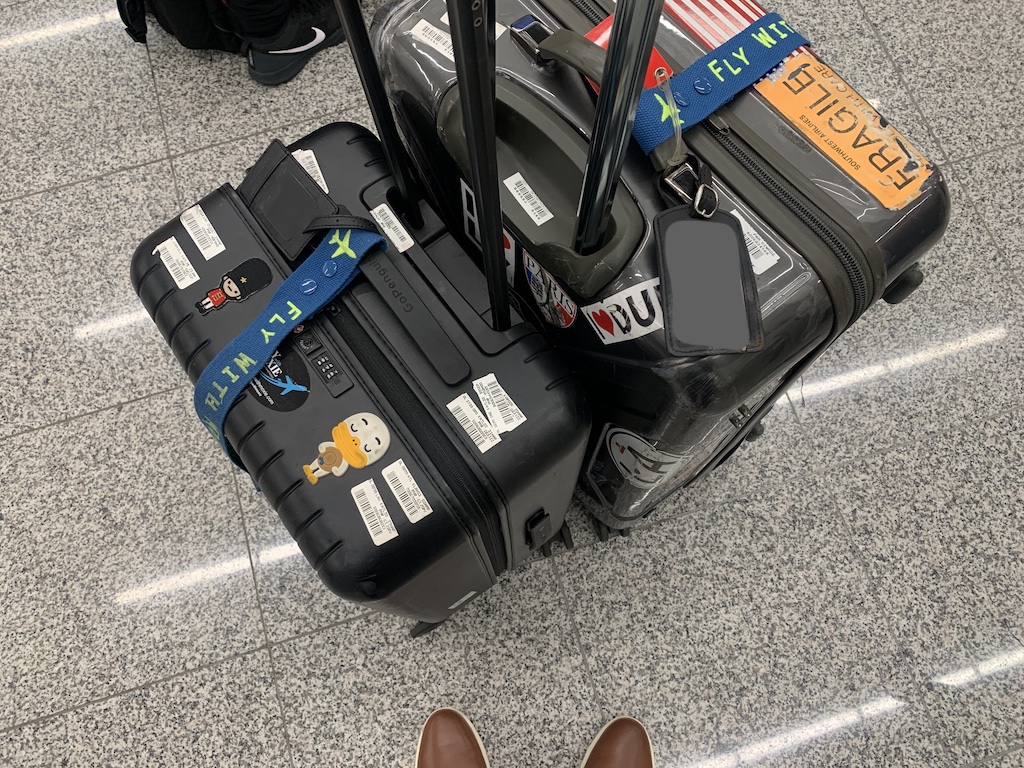 a group of luggage bags