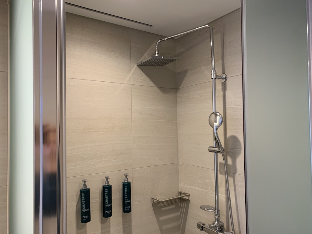 a shower with a glass door