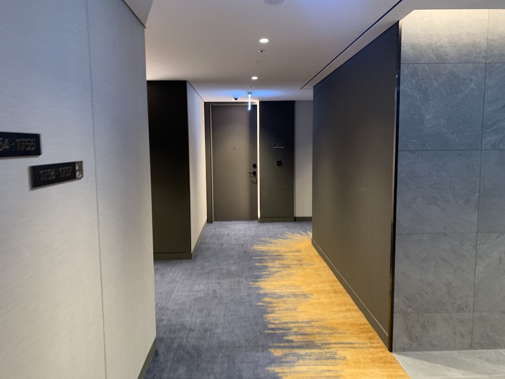 a hallway with doors