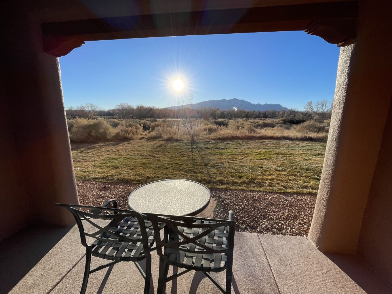 a table and chairs outside