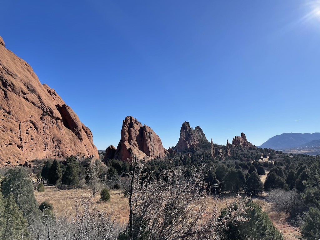 a landscape with trees and mountains