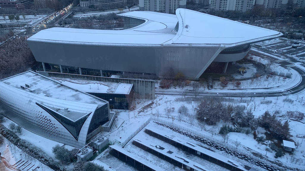 a building with a large roof