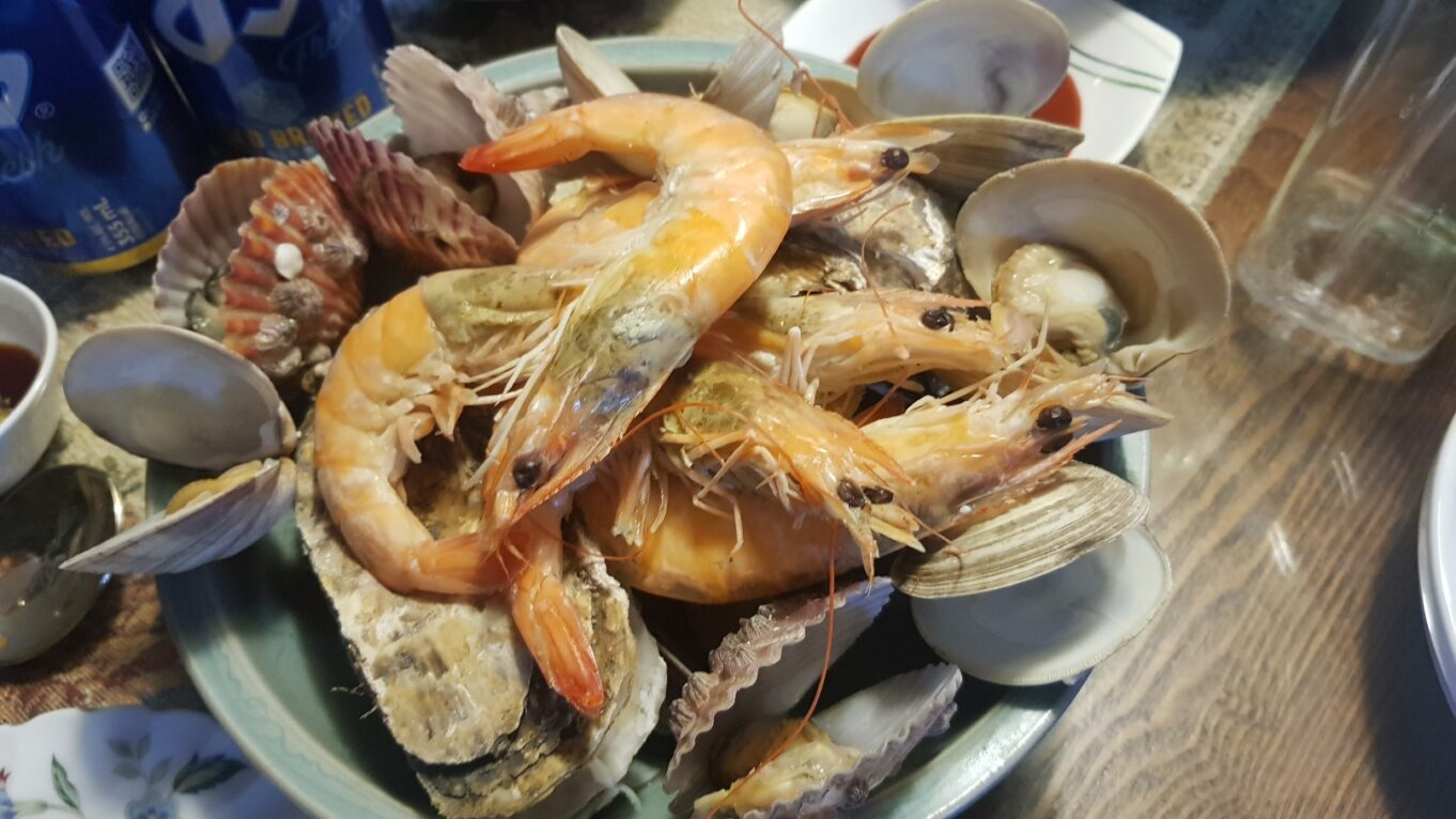 a plate of seafood