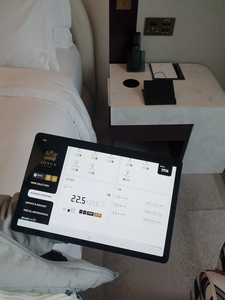 a tablet on a bed