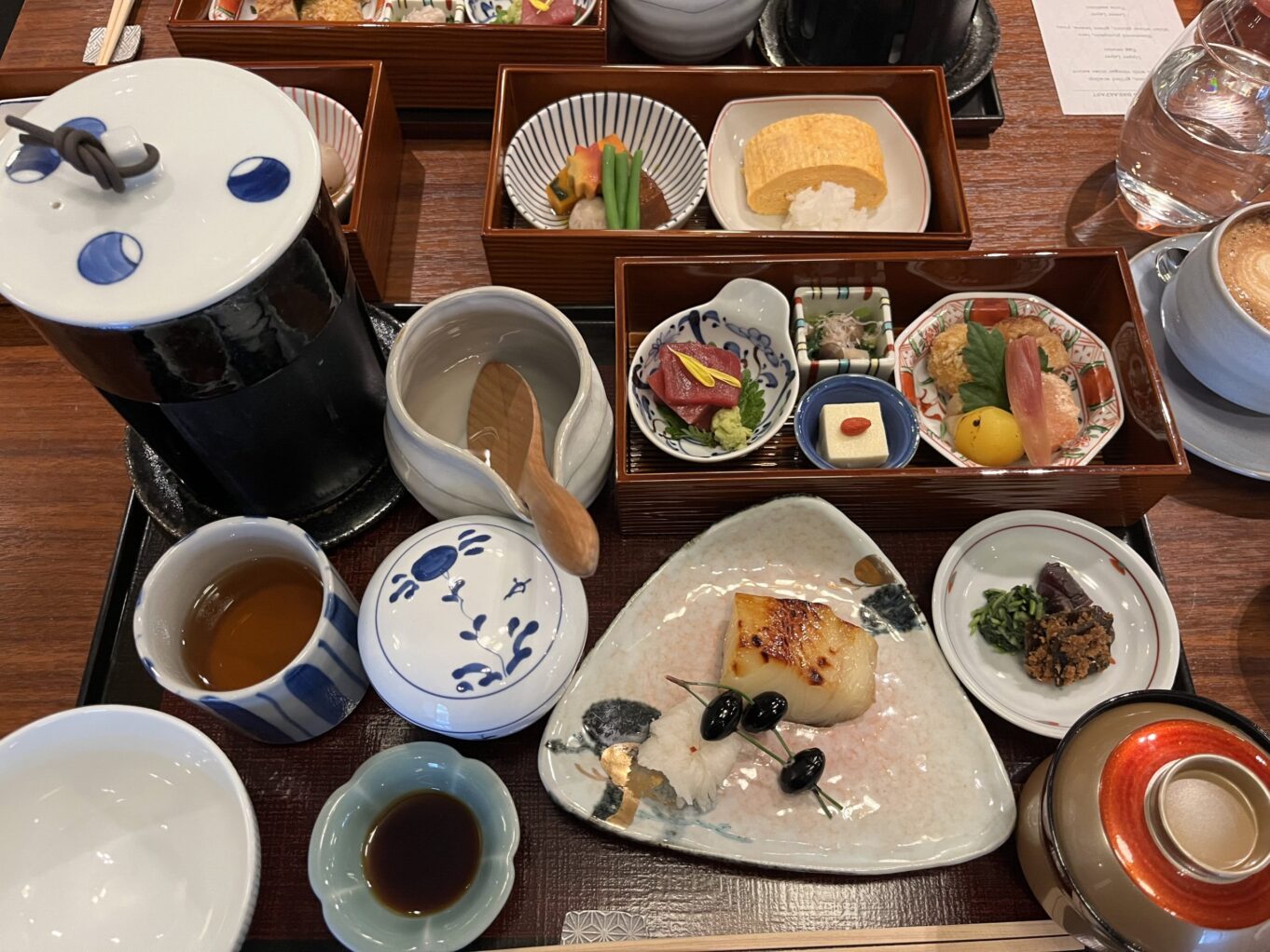 a table full of plates of food