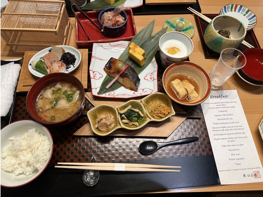 a table with food and chopsticks