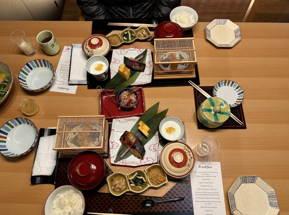 a table with plates and bowls