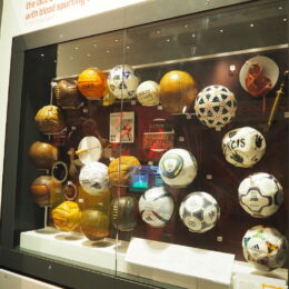 a display case with many different objects