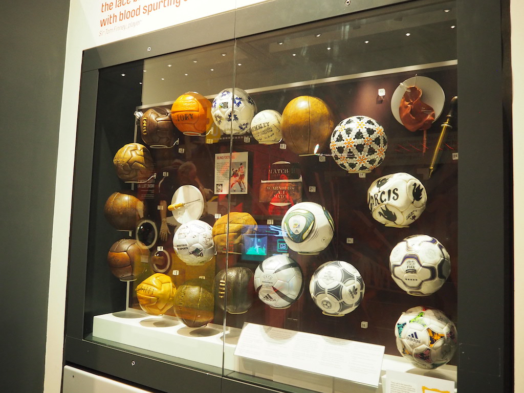 a display case with many different objects