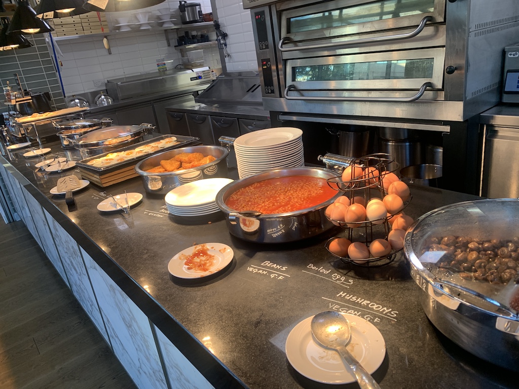 a kitchen with food on the counter