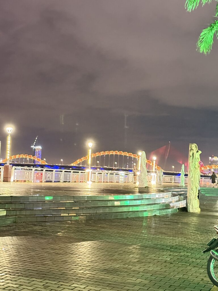 a bridge with lights at night