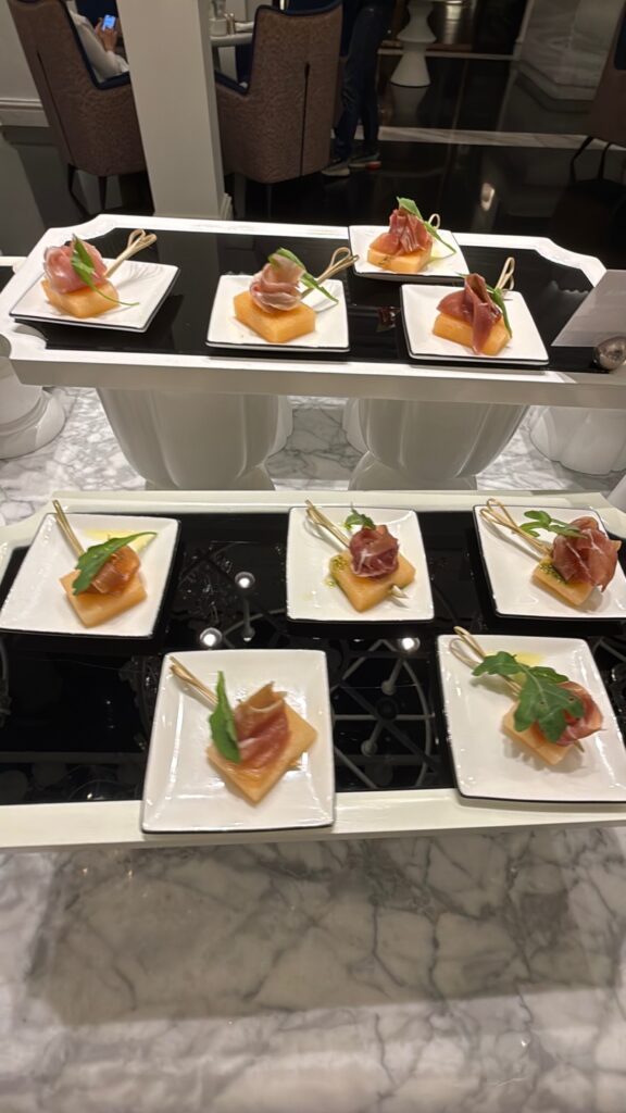 a group of plates with food on them