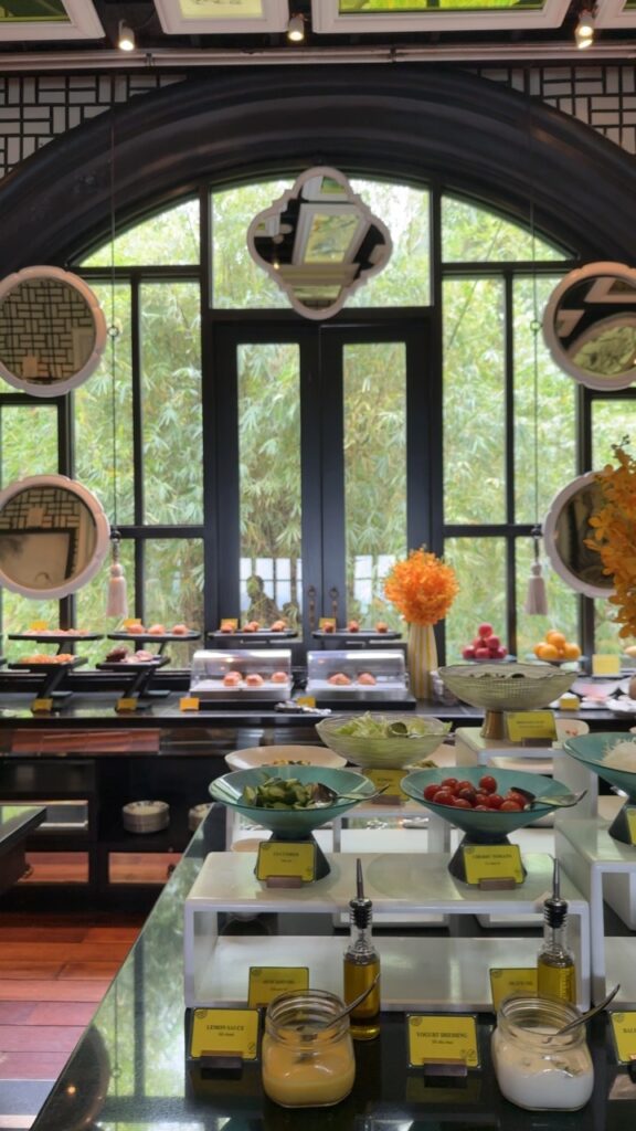 a kitchen with many dishes on the counter