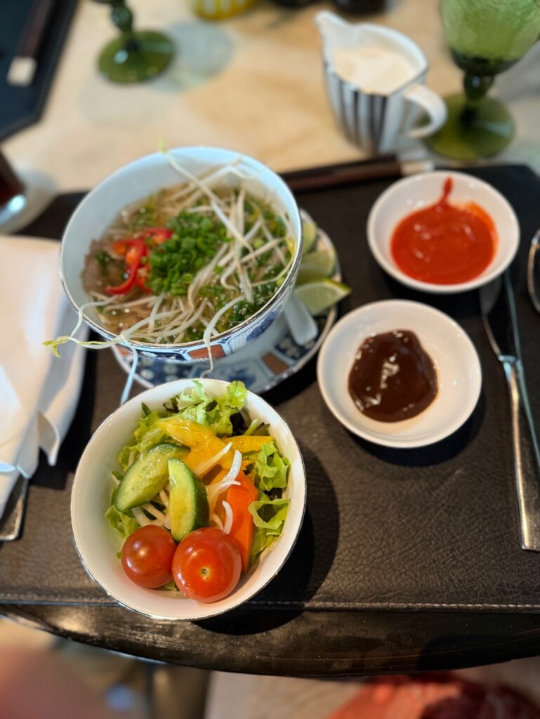 a table with bowls of food