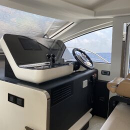 a boat with a steering wheel