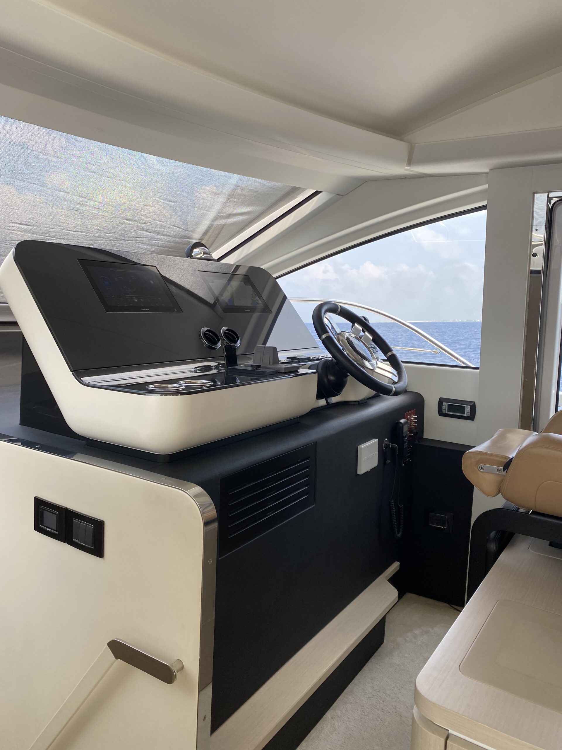 a boat with a steering wheel