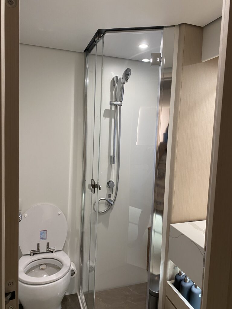 a shower unit in a bathroom