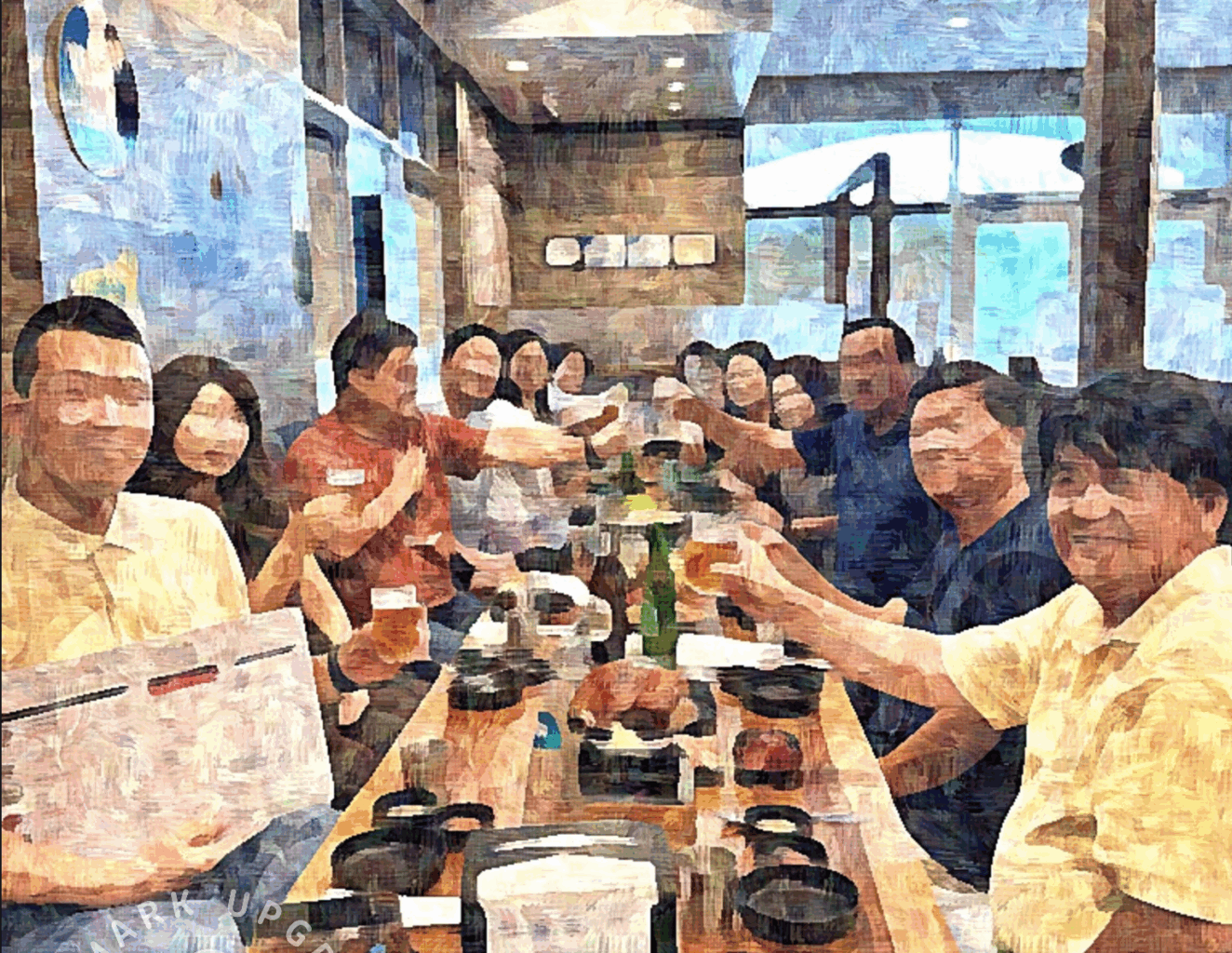 의류, 사람, 인간의 얼굴, 사람들, 그룹, 여성, 병, 테이블, 미소, 음식, 실내, 앉기