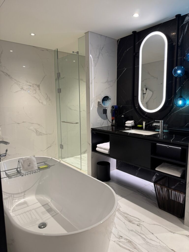 실내, 벽, 욕조, 배관 설비, 수도꼭지, 욕실 액세서리, 샤워실, 인테리어 디자인, 타일, 배관, 화장실, 조리대, 욕실 캐비닛, 싱크대, 욕실, 방, 거울, 천장, 바닥, 호텔