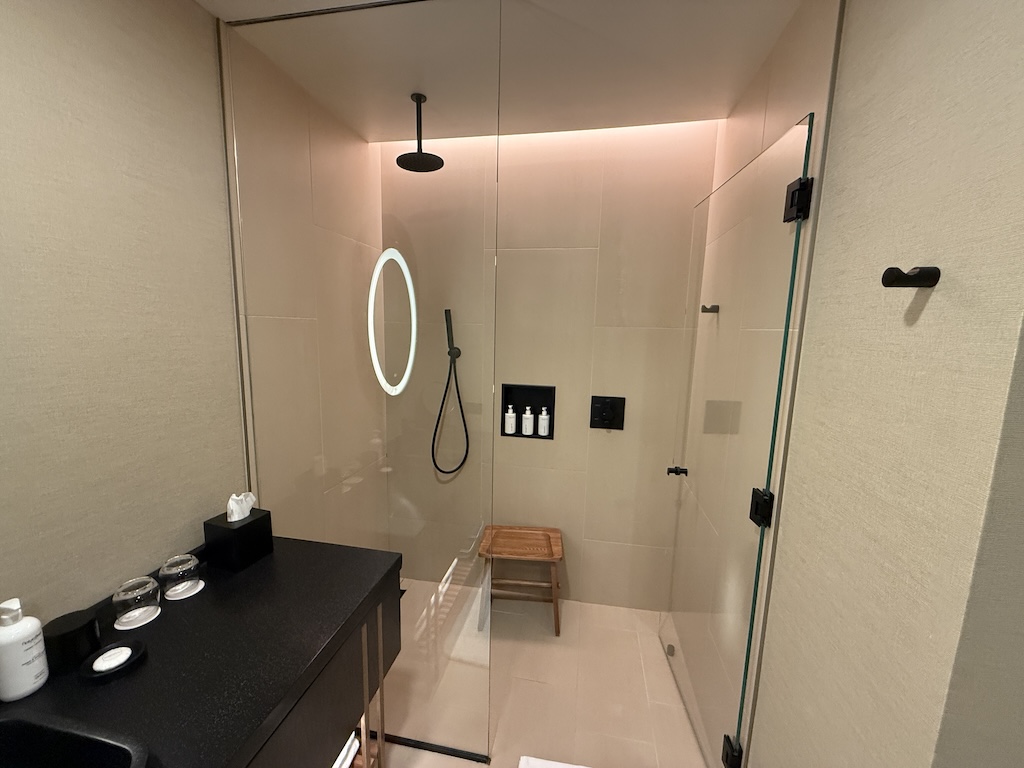 벽, 실내, 욕실, 욕실 액세서리, 배관 설비, 인테리어 디자인, 싱크대, 타일, 방, 화장실, 호텔, 바닥, 샤워실, 천장, 거울